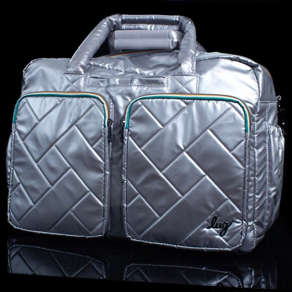 Lug Drifter Quilted Silver Tote Bag With Double Zipper Closure & Multi-Pockets - Picture 9 of 12